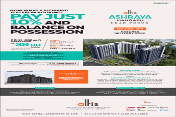Pay just 10% and balance on possession at Altis Ashraya, Chennai